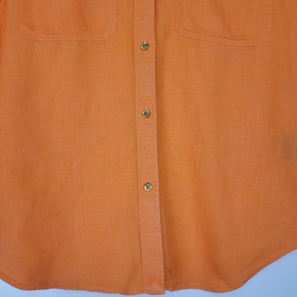 LAUREN Ralph Lauren Orange 100% Linen Gold Button Up Shirt Blouse Size Small - Picture 6 of 8